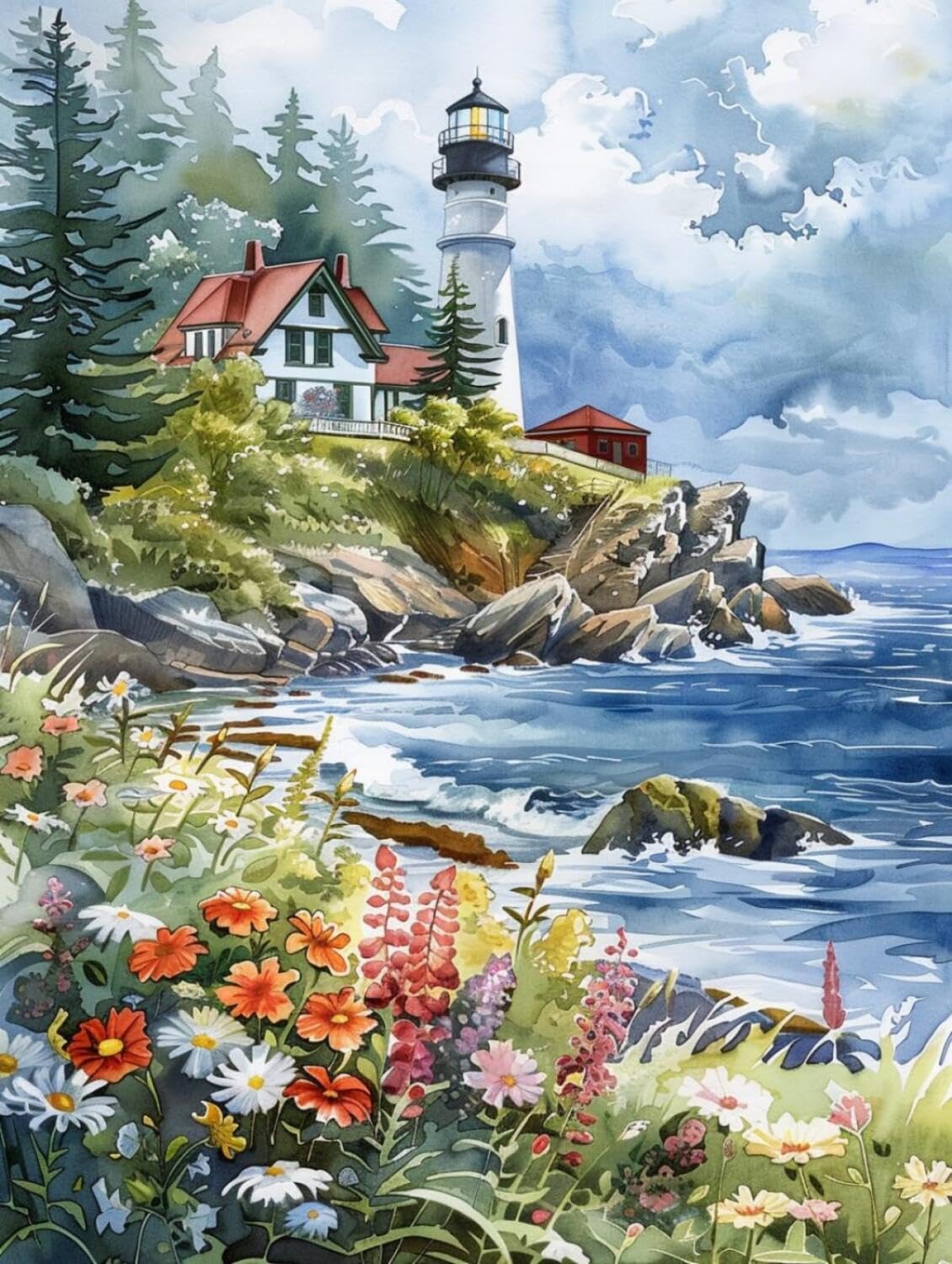Rqwybcaxn DIY Latch Hook Rug Making Kits Seaside Lighthouse 55x75cm