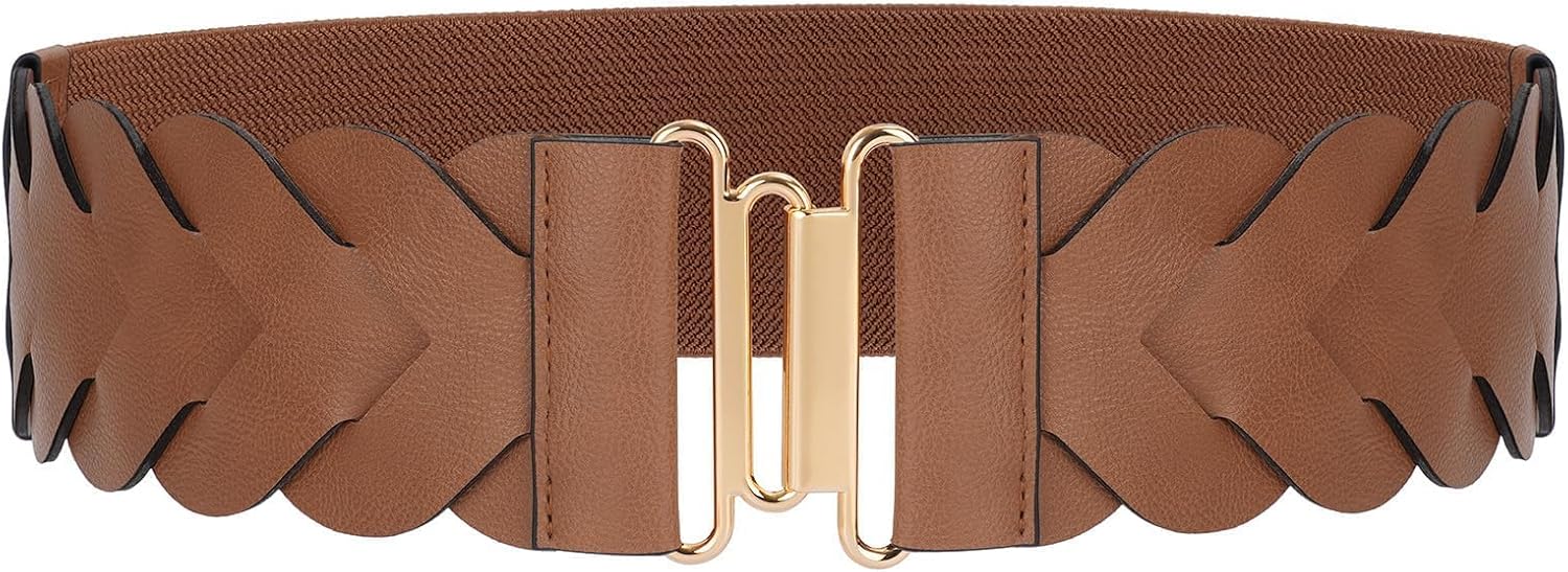 JASGOOD Women's Wide Elastic Belt Vintage Stretchy Belt for Dresses Braided Waist Belt
