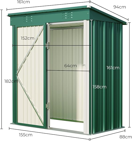 Blishom Casetta per attrezzi in metallo,Capanno per Attrezzi da Giardino in Metallo con Ripiani Regolabili, Tetto Inclinato, Prese d'Aria,per Prato, Patio e Cortile180x162x95 CM,Marrone (Verde) - 2