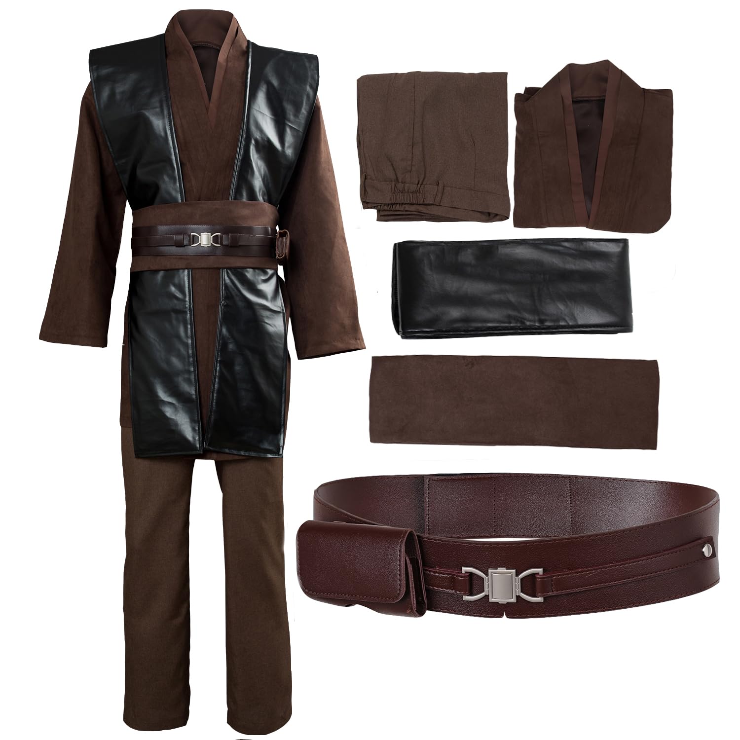 Fortunezone Adult Knight Costume with Brown Hooded Cape Anakin Cosplay Costume Halloween Set (Brown(No Cloak), S) โ image 1