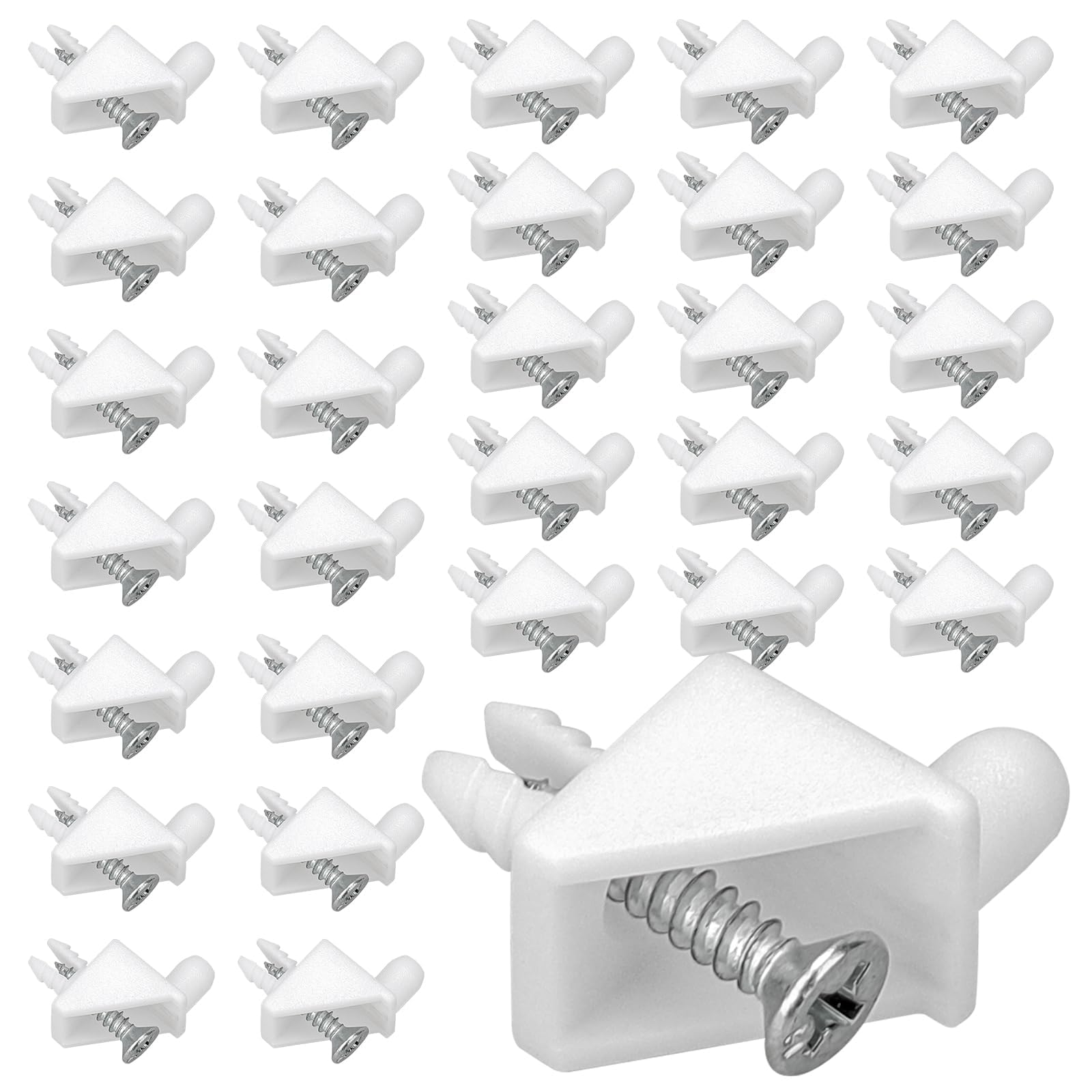 Agtehbz White 30 Pcs Shelf Support Pins, Compatible With Ikea Pax (Komplement), Plastic Shelf Support Pegs With Screws For Wardrobe Repair, Shelves, Cabinet Partitions, Cabinets