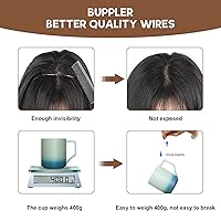 Vista 5 de Extensiones de cabello tipo aureola de 20 pulgadas, alambre invisible, ajustable, cabello largo ondulado, mejora sintética, 4 clips de seguridad