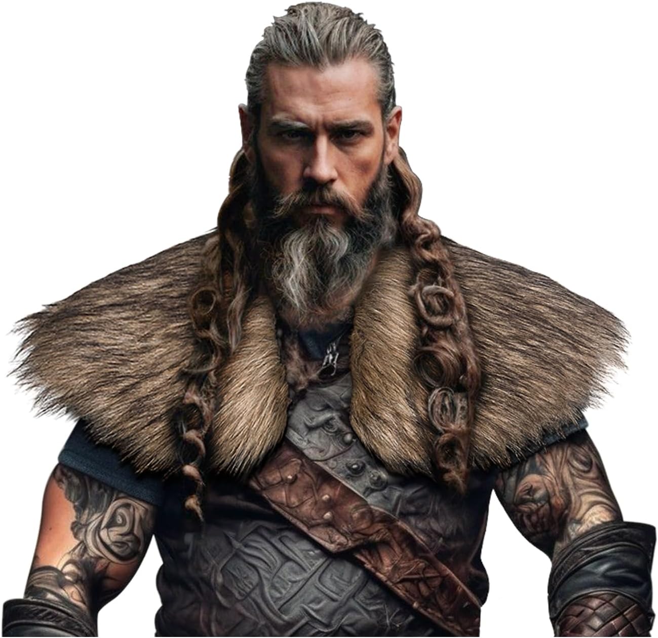 Joukavor Viking Faux Fur Collar Fur Shoulder Wrap Shawl Viking Halloween Costume Men - Image 2