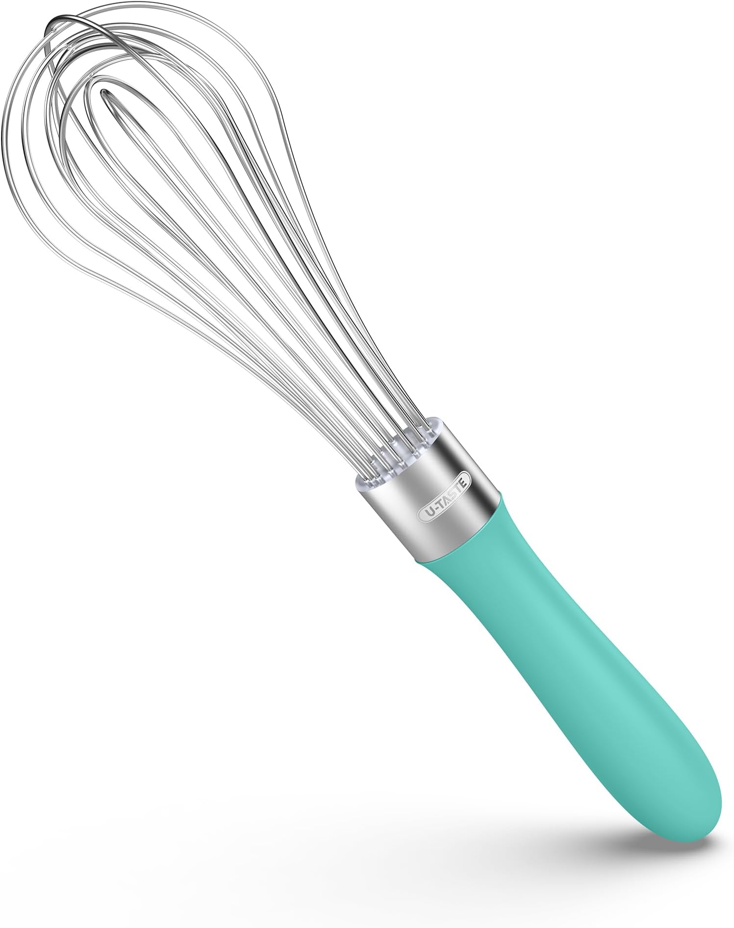 Medium Wire Whisk for Cooking: 18/10 Stainless Steel Kitchen Balloon Whisk, Heavy Duty Egg Beater, Manual Mixing Tool with 8 Flex Wires for Stirring, Blending Sauce, Batter (Aqua Sky)