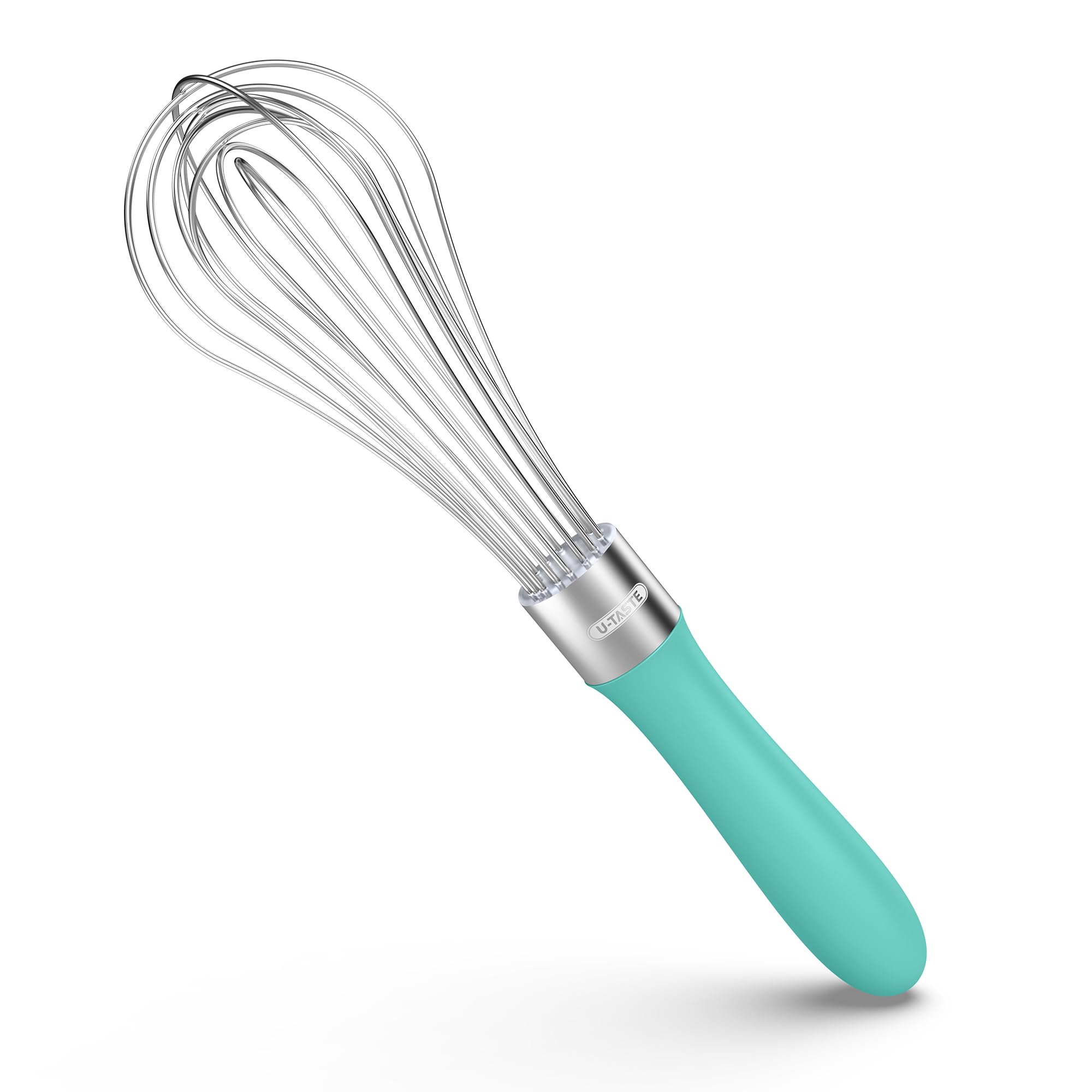 Medium Wire Whisk for Cooking: 18/10 Stainless Steel Kitchen Balloon Whisk, Heavy Duty Egg Beater, Manual Mixing Tool with 8 Flex Wires for Stirring, Blending Sauce, Batter (Aqua Sky)