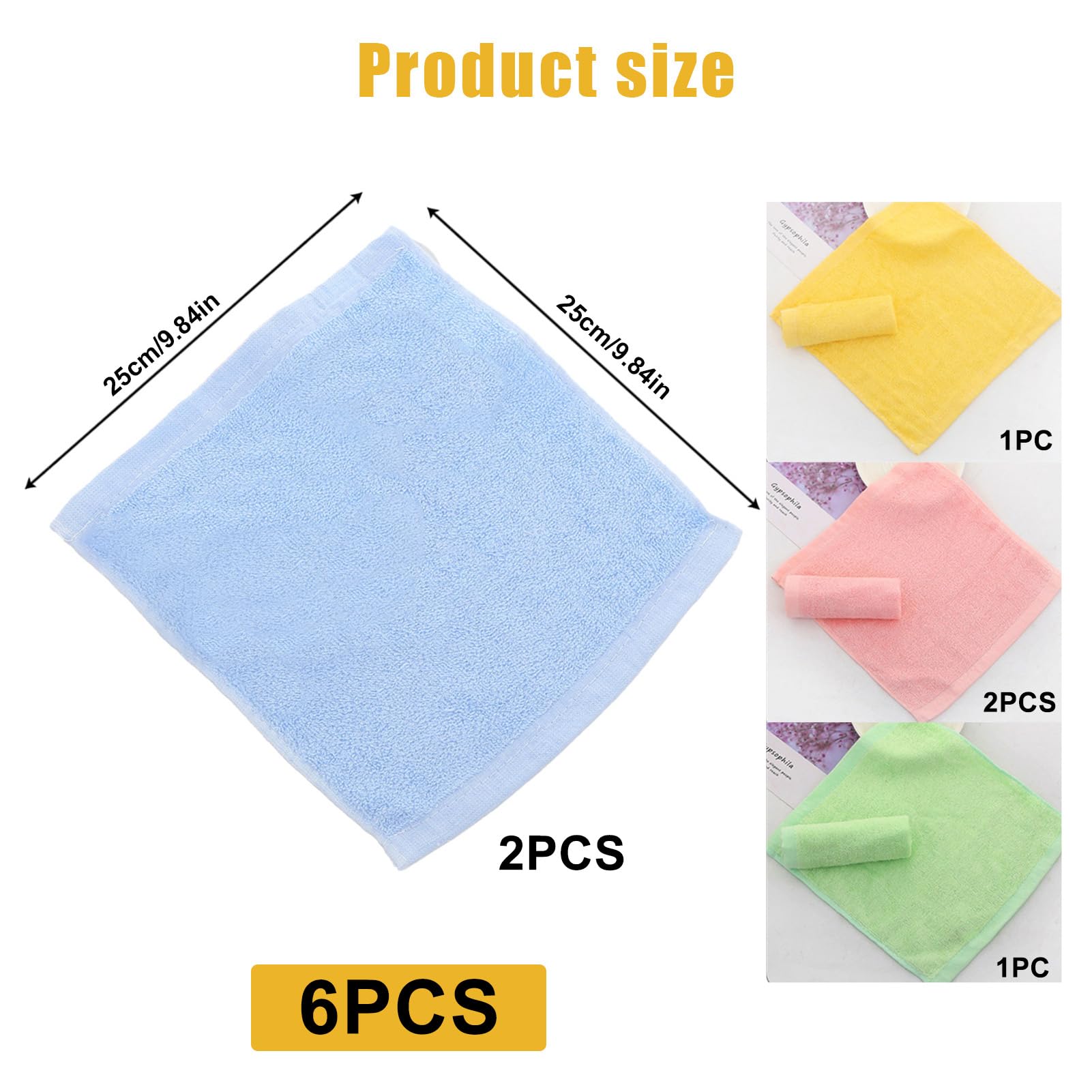 Plomveriq 6Pcs Bamboo Fiber Face Cloths Towel, Reusable Face Body Cloths, 25x25cm Squares Washcloths - Image 2