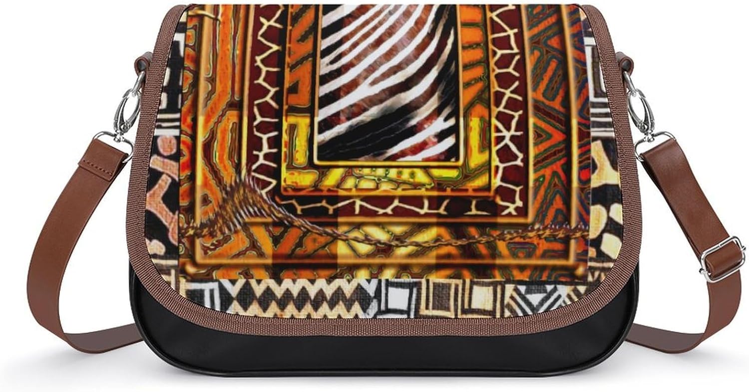 Afrocentric Pattern Print 1Women's Faux Leather Crossbody Bag, Waterproof Wrinkle-Resistant Shoulder Bag with Detachable Strap, Large Capacity Casual Handbag, Fashion Daily Purse for Shopping Work Da