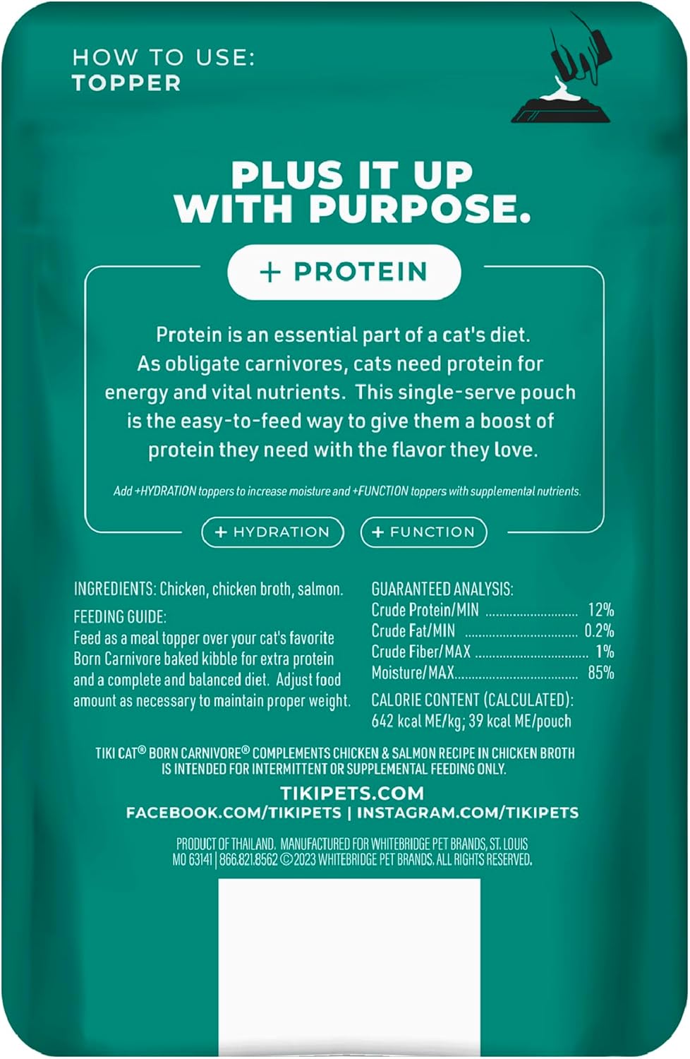 Tiki Cat Born Carnivore Complements Wet Cat Food Topper, Chicken & Salmon 2.1 oz. Pouch (12 Count)