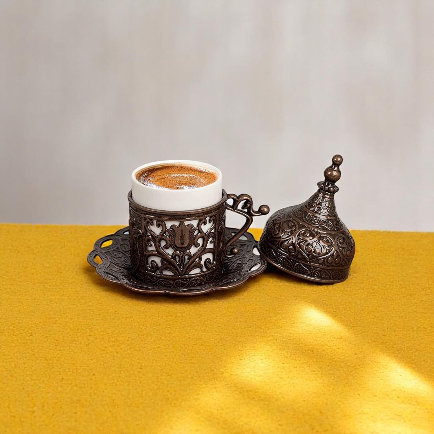 Alisveristime (1 Pc Turkish Greek Arabic Coffee Espresso Cup Saucer (Lale) (Antique Copper) - Image 6