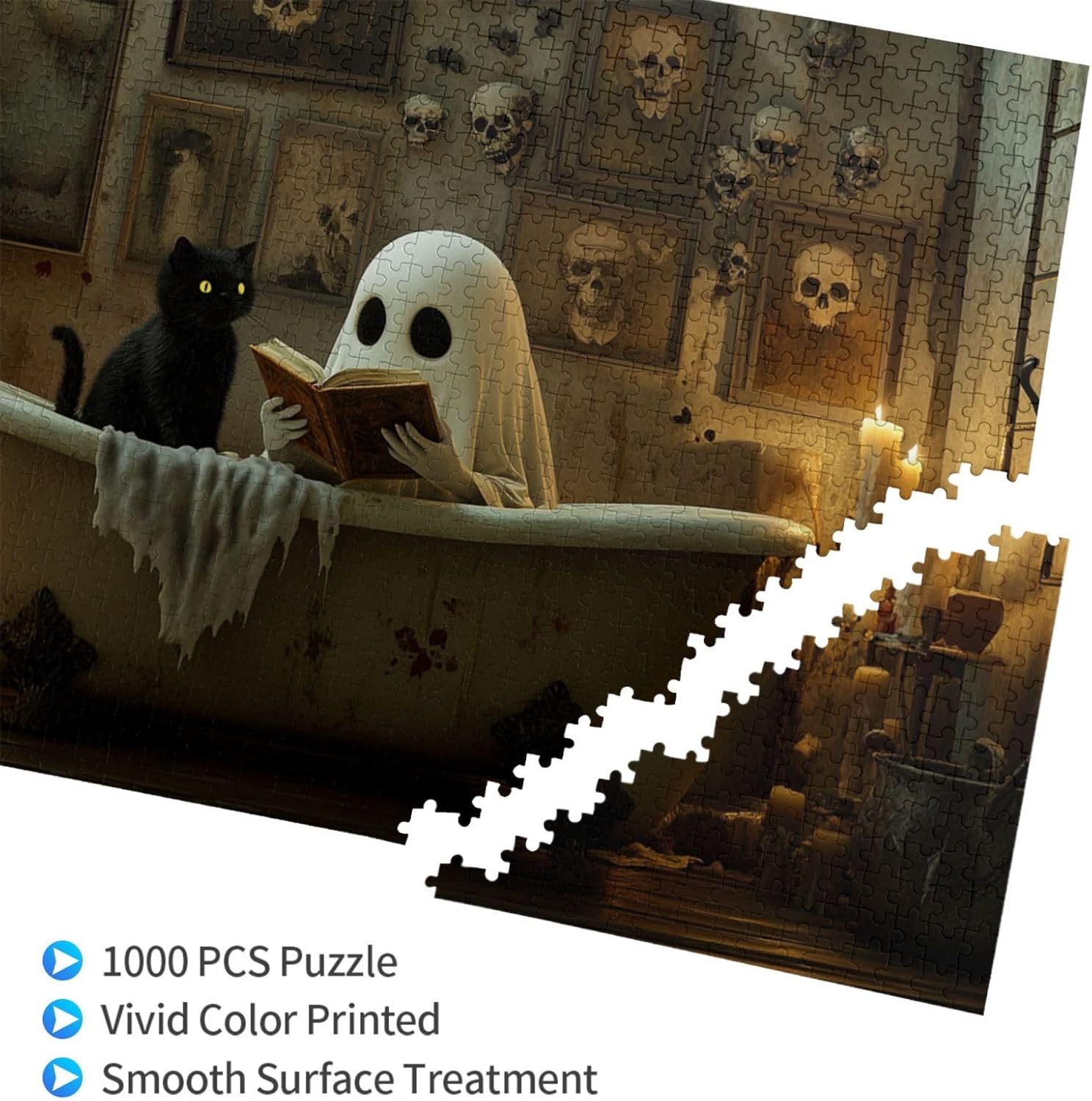 1000 Piece Puzzles Fantasy Unique Ghosts Bathtub Reading, Intellectual Decompressing Puzzle, Challenging, Wooden-Puzzles, Gifts for Puzzle-Lovers