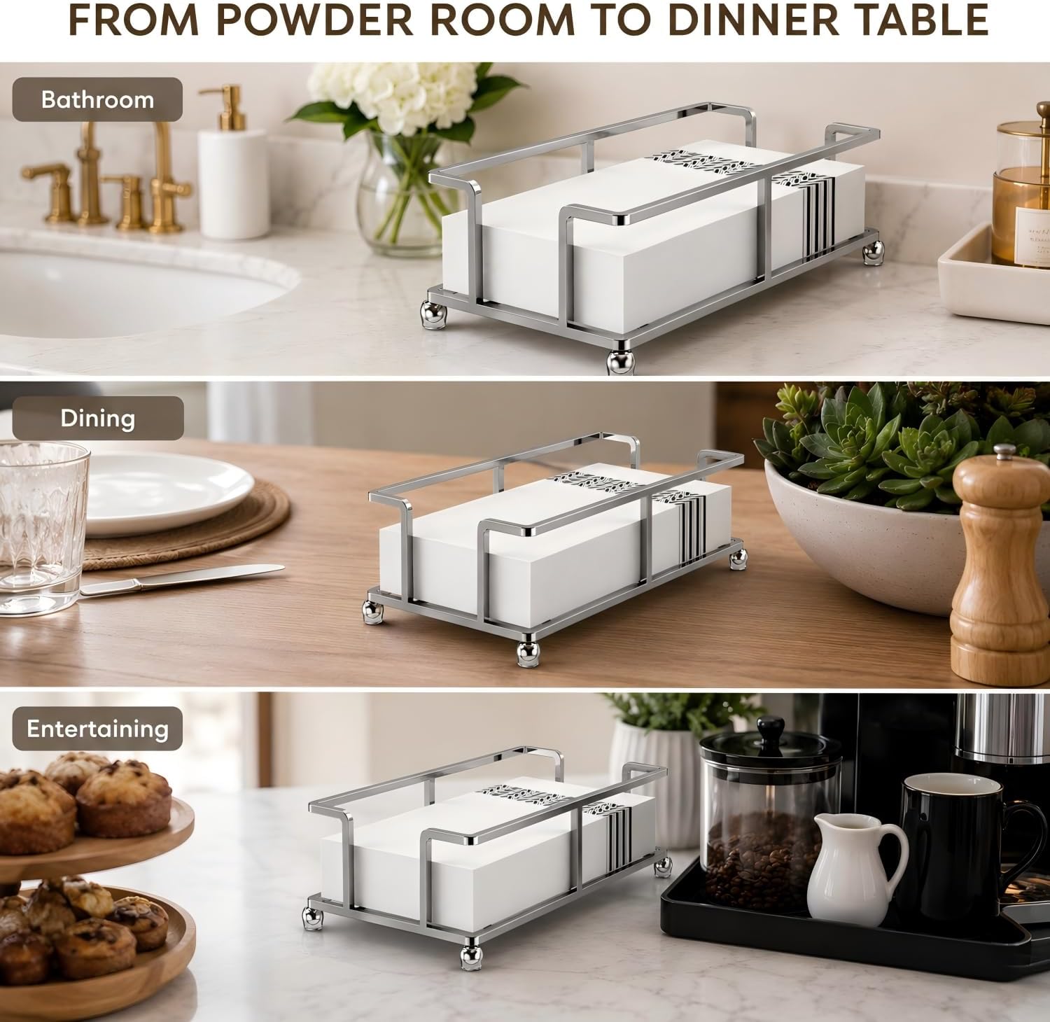 Guest Hand Towel Holder for Bathroom,Rectangle Napkin Tray,Silver