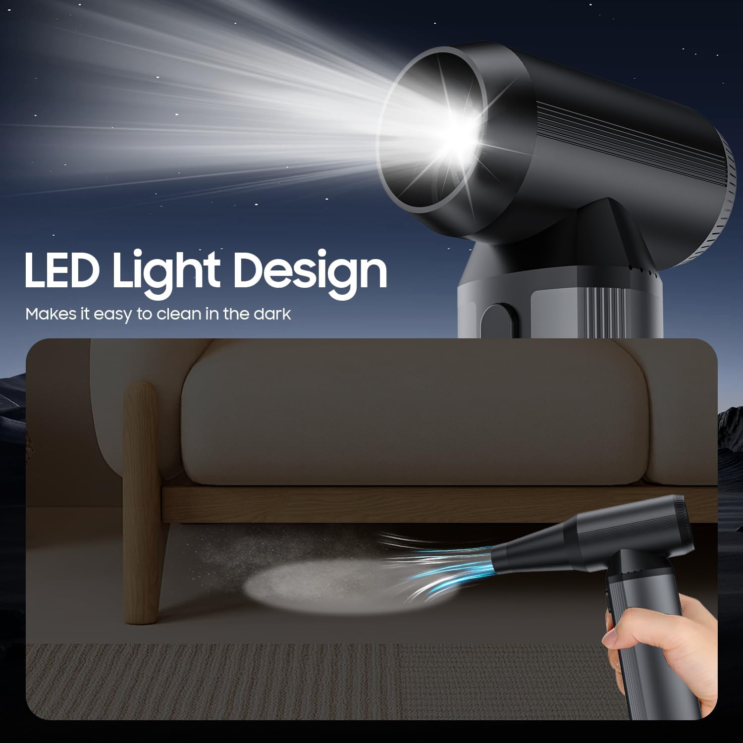 Compressed Air Duster - 300000RPM, Electric Air Blower Cordless Portable with LED Light 8000mAh Rechargeable Battery, 3-Gear Adjustable Dust Blower for Keyboard, Computer, Car, Home Cleaning