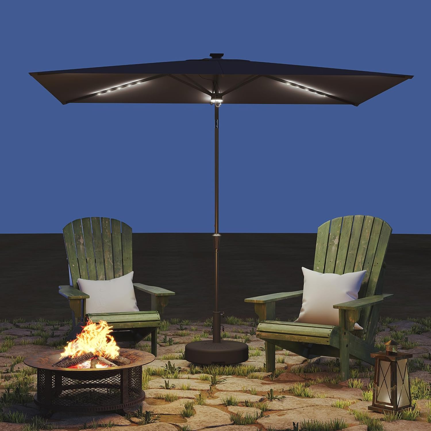 Helios&Hestia 6.5x10 ft Solar Powered Rectangular Outdoor Market Patio Umbrella with LED Lights and Tilt, Providing Shade for Rectangle Tables for Garden, Deck, Pool