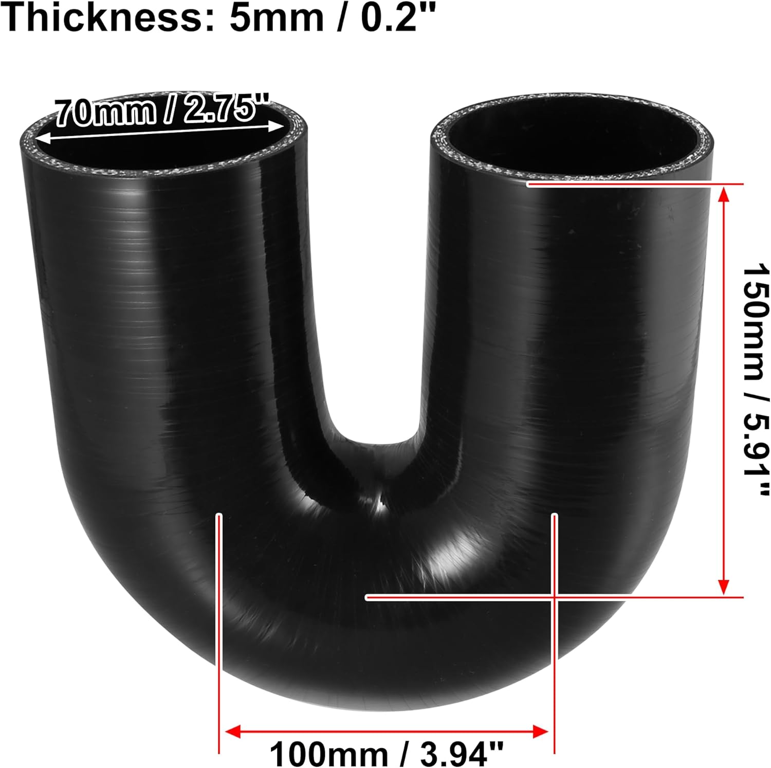 X AUTOHAUX 70mm 2.75" ID 180 Degree Silicone Reducer Hose Silicone Hose Coupler Intercooler Tube Black for Car Intercooler Intake Piping