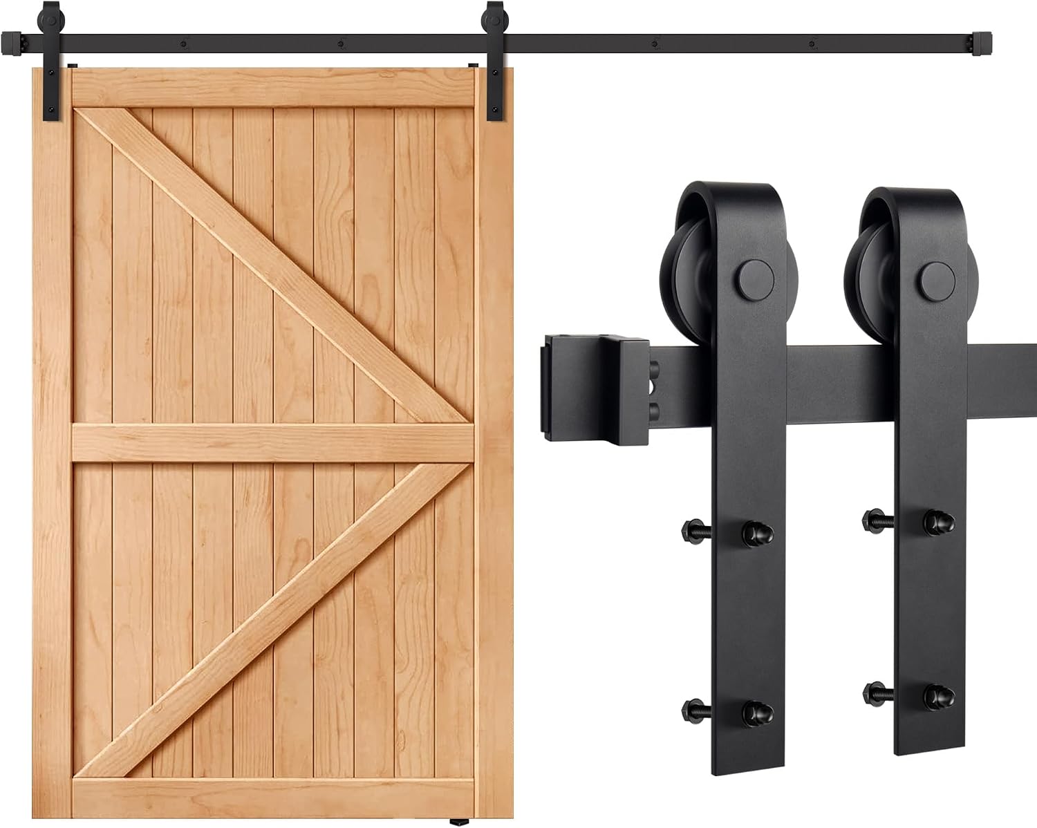 8 FT Barn Door Hardware Kit, Heavy Duty Sliding Barn Door Hardware Track Kit, Sturdy Barn Door Track with J Pulley, Slide Smoothly Quietly, Max Fit 48" Wide Single Door Panel, Black