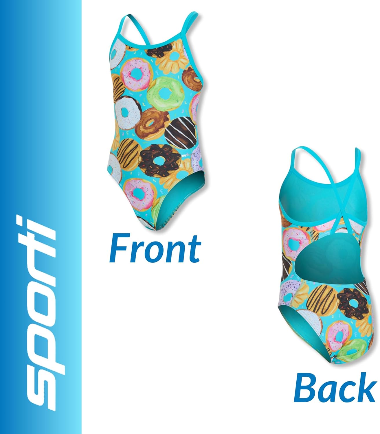 Sporti Thin Strap Girls' Athletic One-Piece Swimsuit – Multi Color Competitive Bathing Suit Swimwear for Youth Swimmers