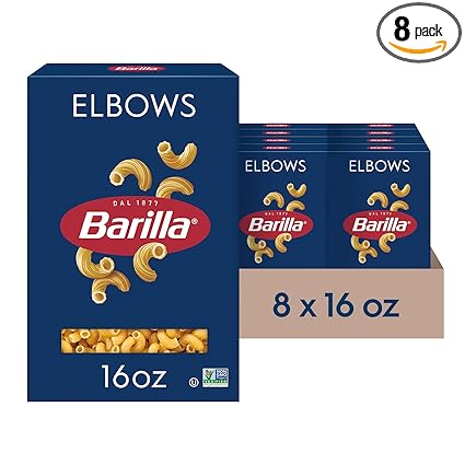 Barilla Elbows Pasta, 16 oz. Box (Pack of 8) - Non-GMO, Made with Durum Wheat Semolina - Kosher Certified