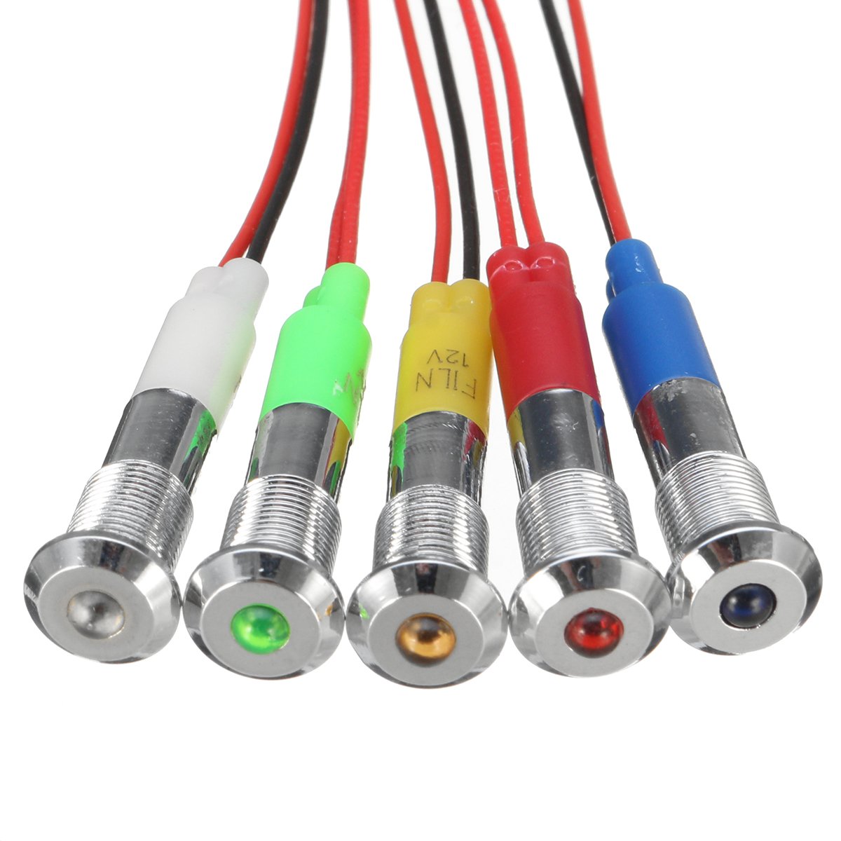 5 Spie LED 12V Per Cruscotto Auto Barca | 6mm | Giallo Blu Verde Bianco Rosso