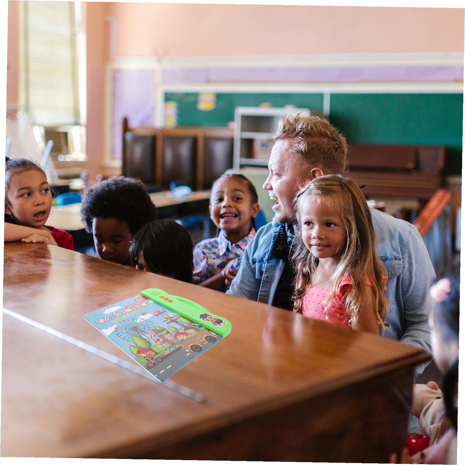 ifundom Libro Interactivo Electrónico Bilingüe Francés E Inglés para Preescolares, Juguete Educativo Sonido, 1 Pieza Color Verde, Aprendizaje de Lectura y Desarrollo de Habilidades 3 a 5