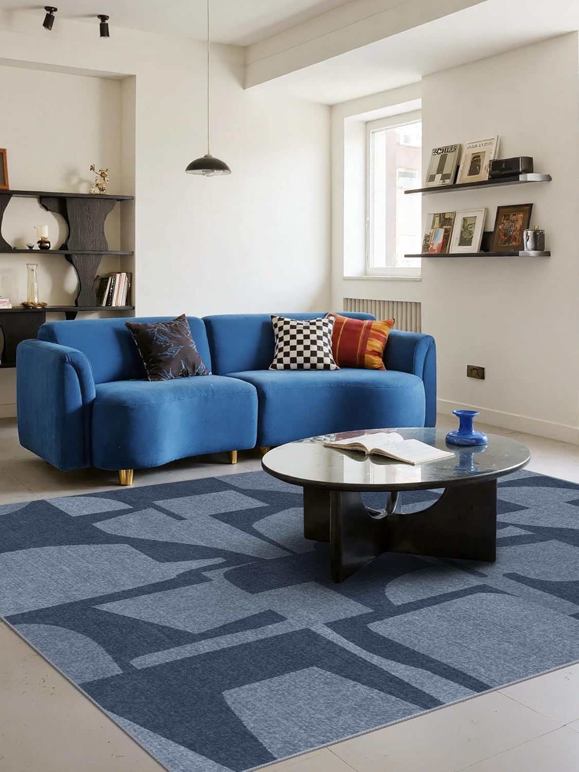 Tapis salon bleu moderne 200x250cm pour salle à manger et chambre