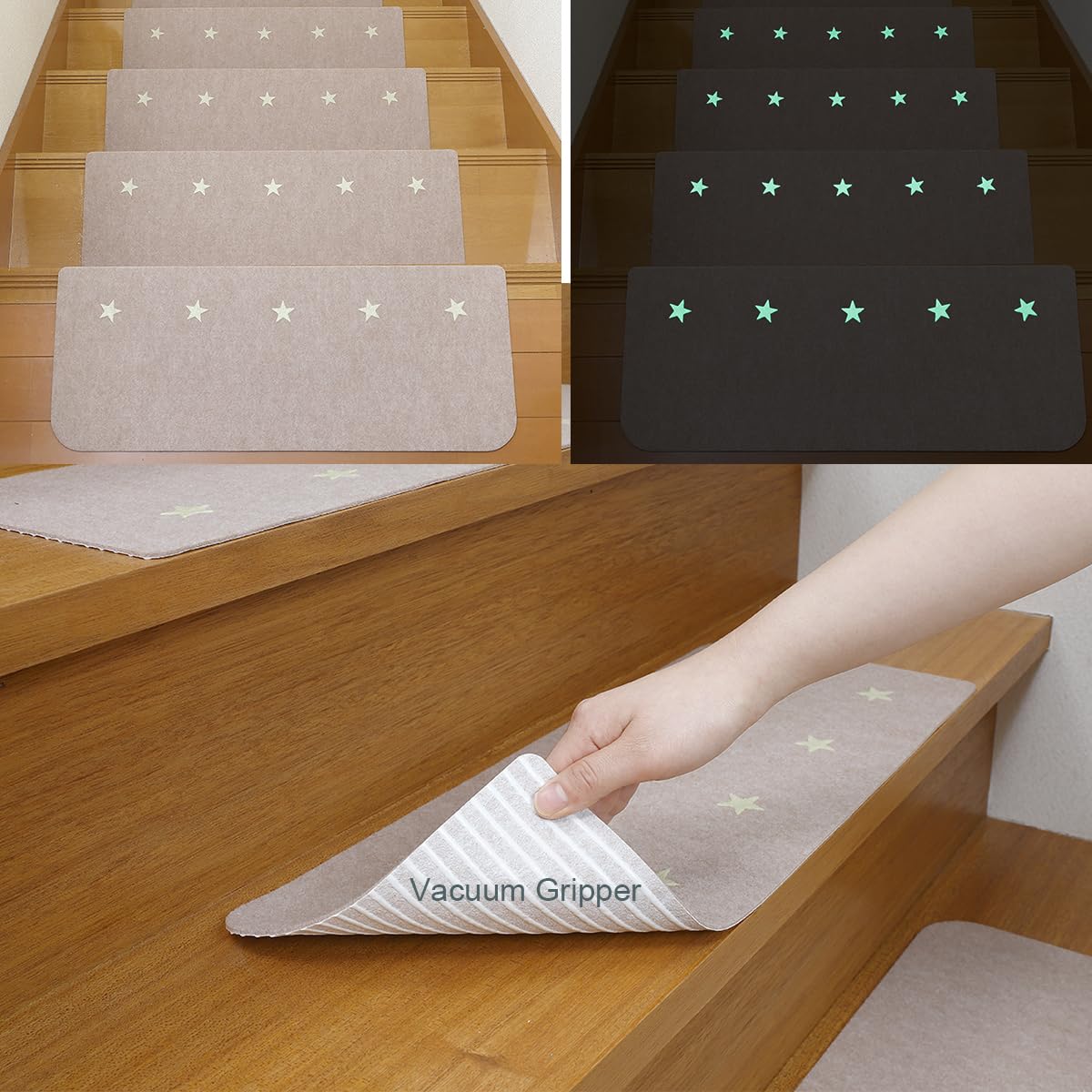 Almohadillas para escaleras de madera con acabado lavable de alta densidad y diseño texturizado