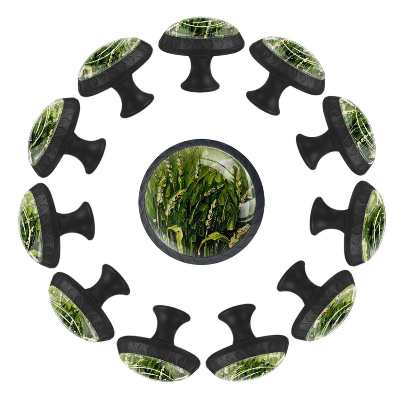 Poignées en verre de cristal boutons de tiroir imprimé blé vert pour meuble chic
