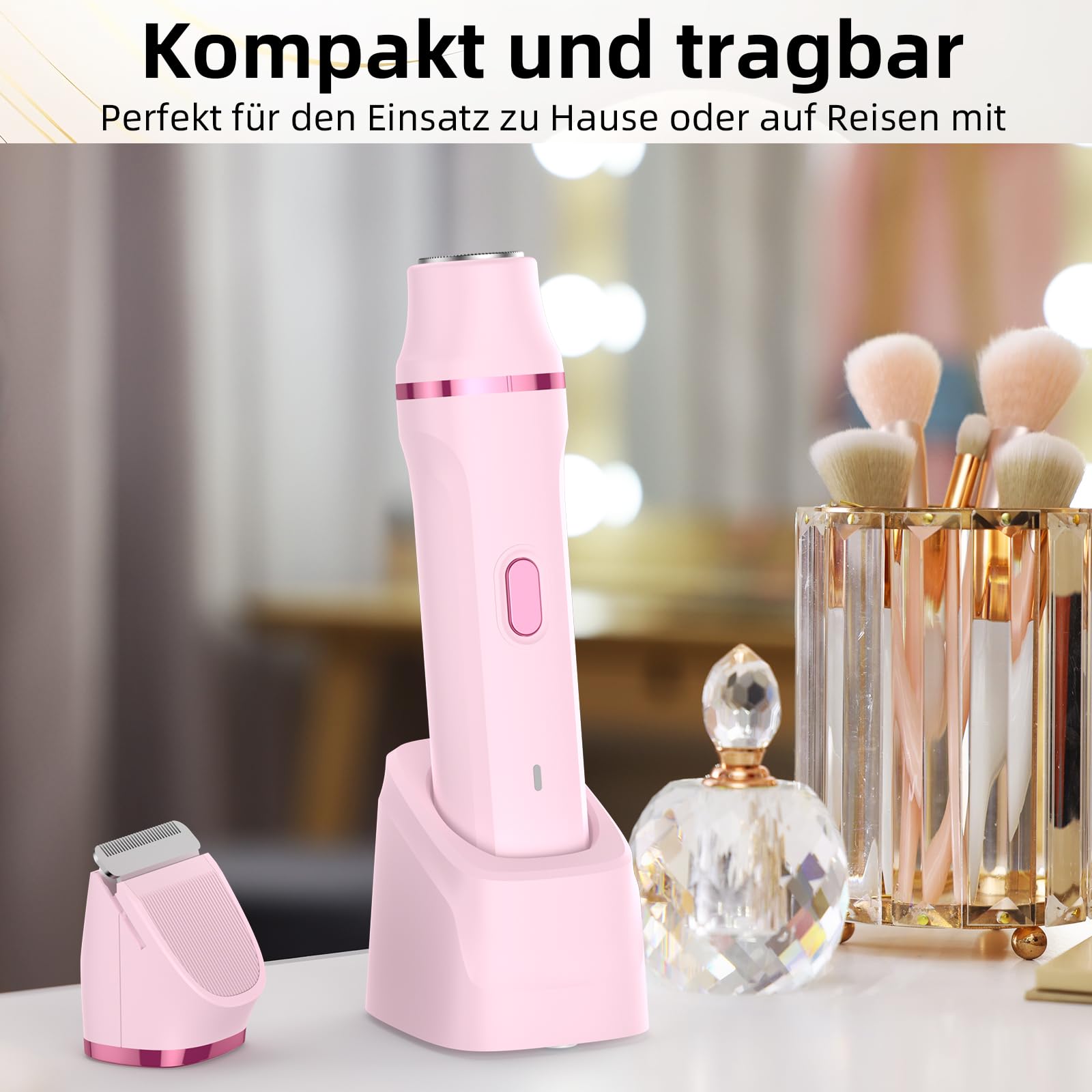 Rasoir Electrique Femme, 2 en 1 Tondeuse précise pour visage, Wet&Dry Tondeuse Bikini Femme pour Visage, Bras, Jambes, Aisselles, IPX7, nettoyage facile (Rose)