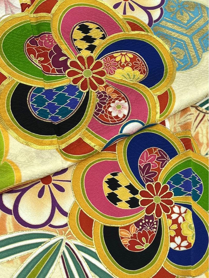 Amazon.co.jp: 振袖 金駒 金彩 紋意匠 梅 レトロモダン調 正絹 ガード  