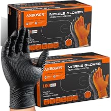 ANBOSON 10 Mil Heavy Duty Mechanic Nitrile Gloves, Medium Black 200 Count | Diamond Grip,Latex Free,Chemical Resistant Disposable Thick Rubber Gloves for Auto Repair, Industrial, Food, Work ,BBQ,Men