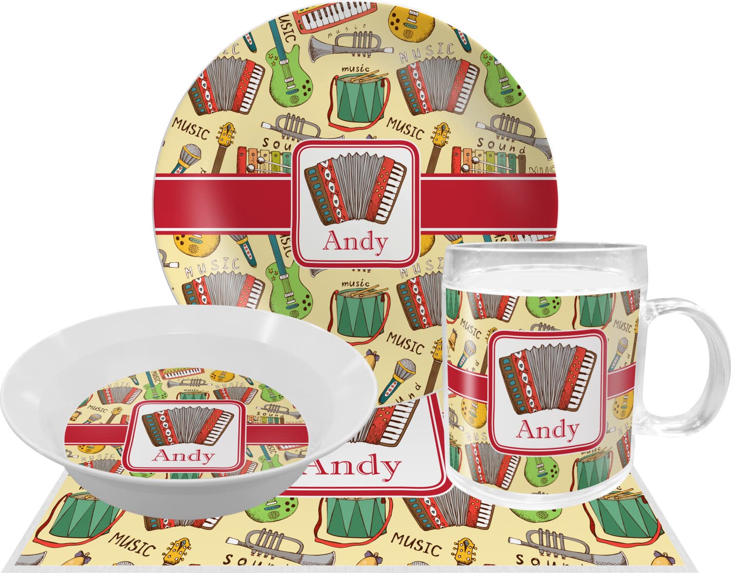 Personalized Vintage Musical Instruments Melamine Bowl - 12 oz