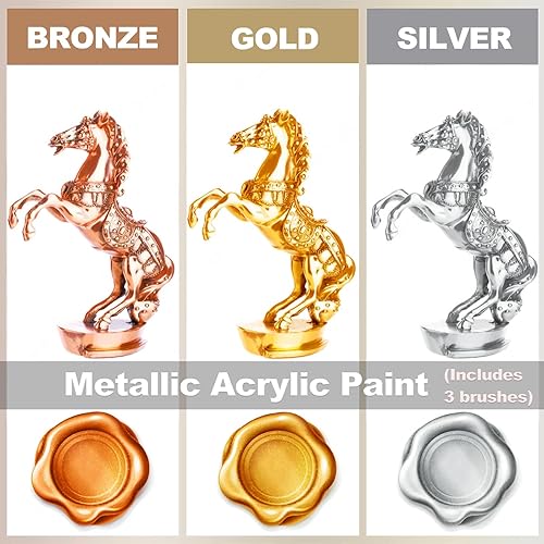 Miniatura 5 de Pintura acrílica metálica, 3 piezas de 13.5 onzas (13.23 oz) oro, plata y bronce, pintura de hoja de oro para pintura artística, ideal para lienzo,