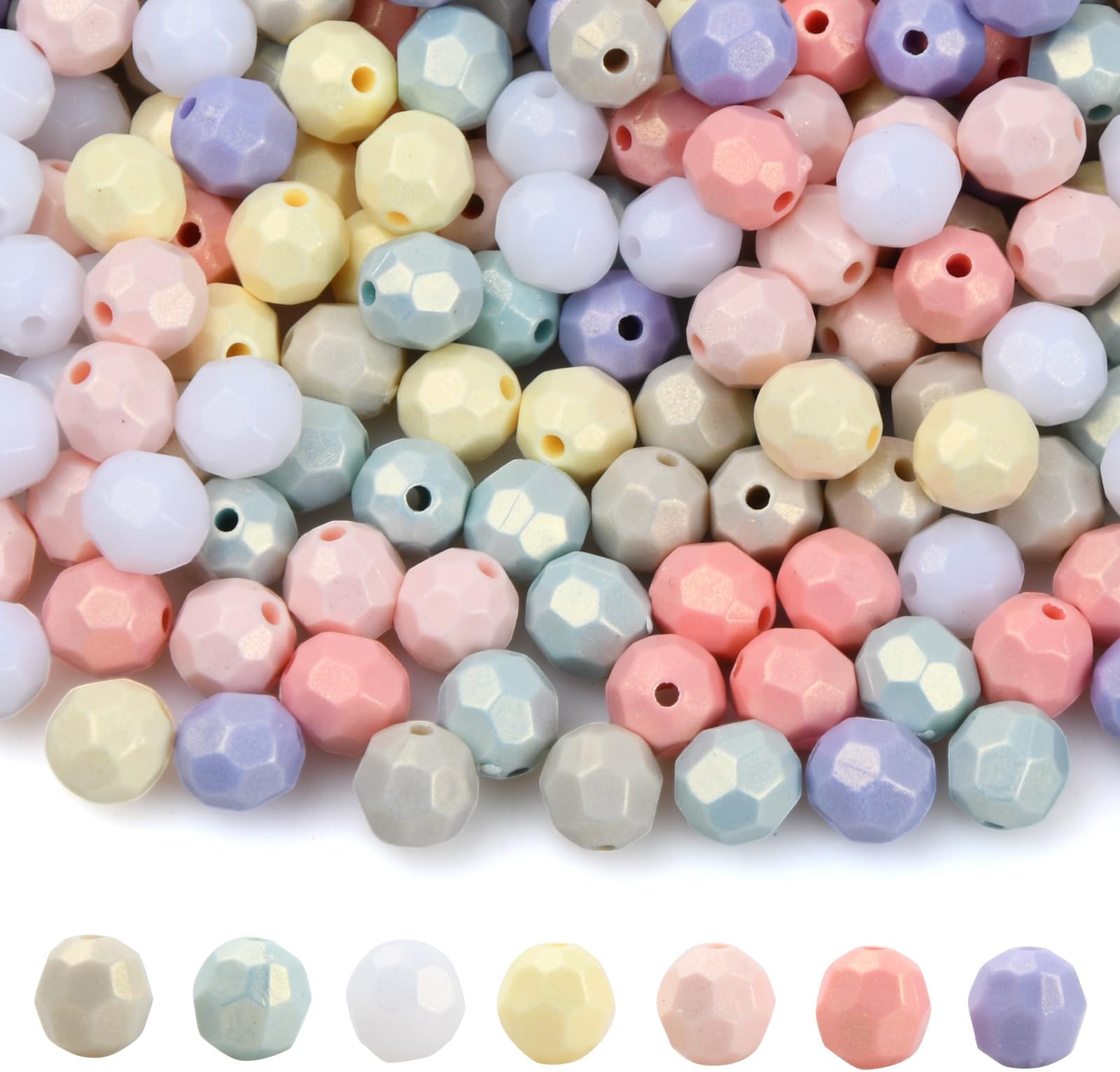 suchkawe 1000 Pcs Acrylic Beads Colorful Acrylic Beads Faceted Round Beads Spherical Faceted Beads Colorful Beads Loose Spacer Beads for DIY Necklace Bracelet Jewelry Making