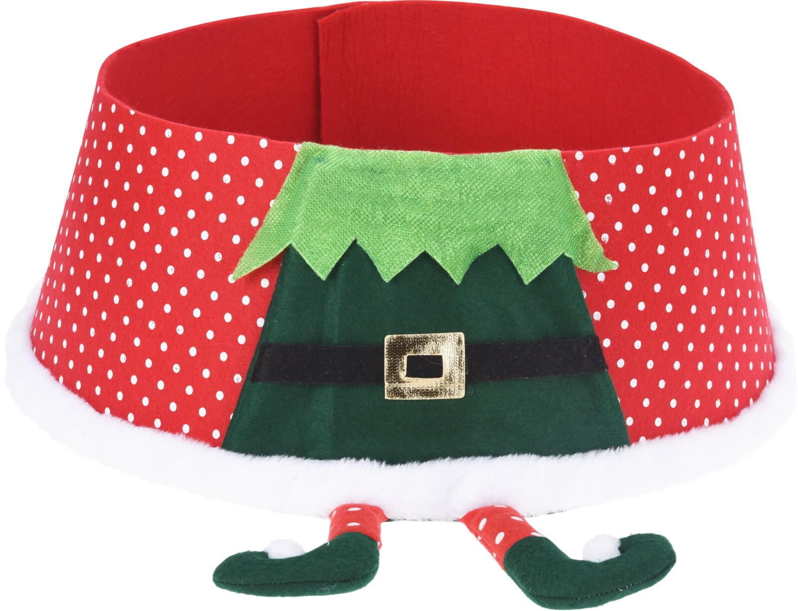 55cm Christmas Tree Skirt – Elf Design Tree Base Cover with Polka Dots, Festive Decorative Xmas Tree Collar for Holiday Home Decor