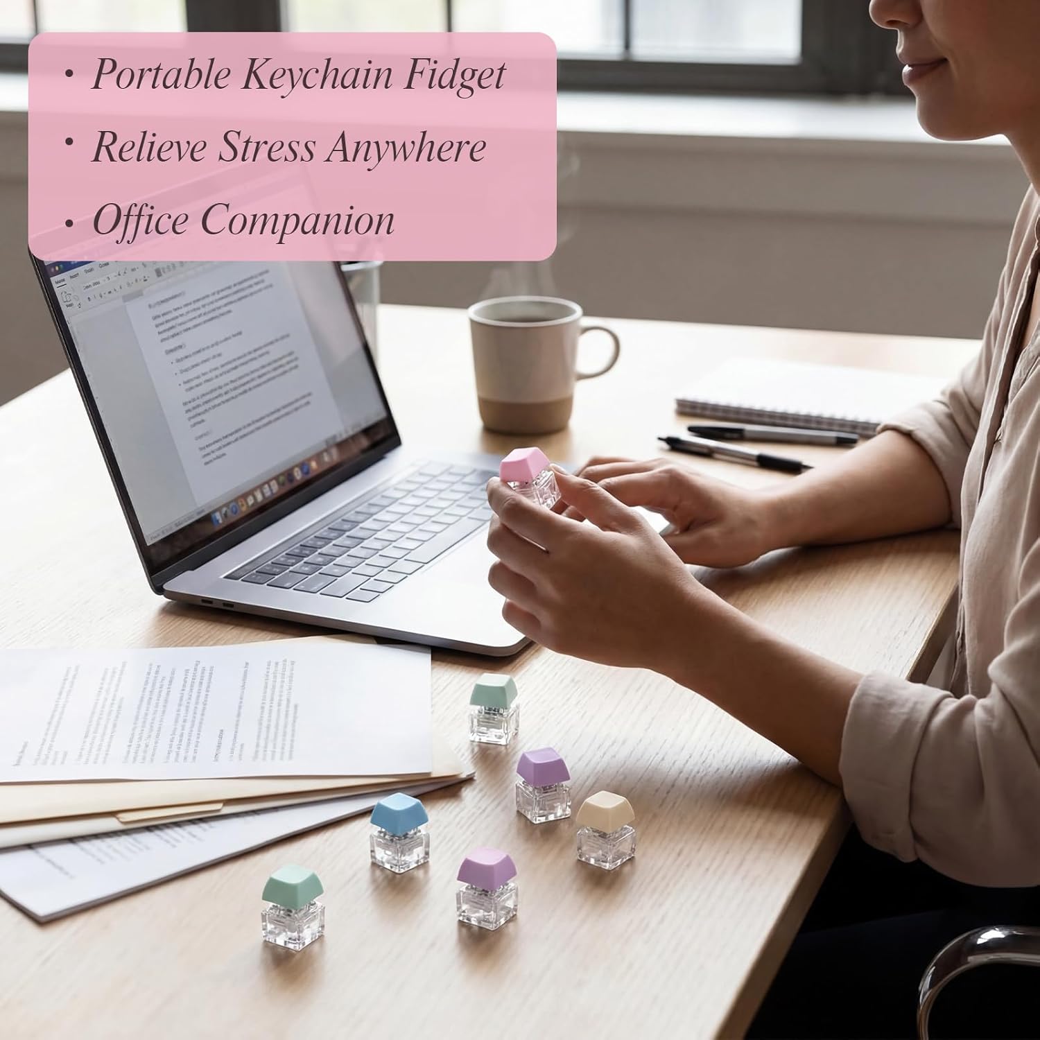 Blulu 100 Pcs Fidget Keyboard Keychain Bulk Stress Relief Clicker Finger Toys for Adults Bulk Macaron Colors Decompression Anxiety Relief Gifts for Party Favors Presents