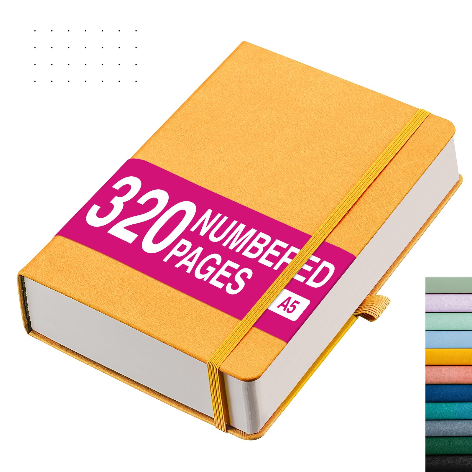 RETTACY Notebook A5, Lined Journal Notebook with 320 Numbered Pages - Leather Hardcover Notepad, 100gsm Thick Paper, Writing Journal for Women Men Work Office School, 14.5 x 21cm, Yellow โ image 1