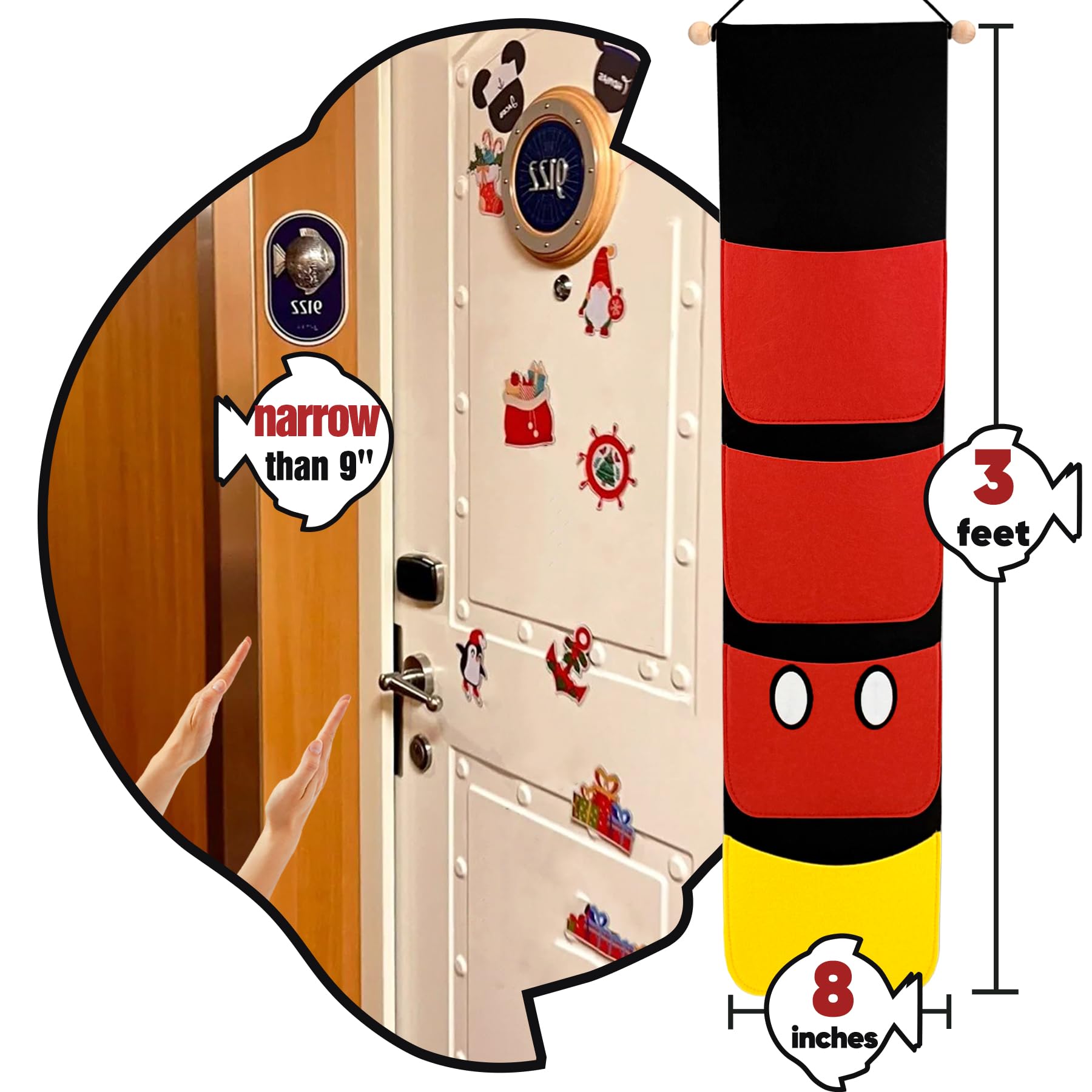 RUNROLE Fish Extender Hanger for Disney Cruise Line - 8 Inch Width, 4 Pockets, Fitted DCL Door Wall Area, HTV Friendly, Easily Customize, 2025 FE for Gift Exchanges and Pixie Dust