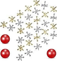 Legigo 3 Sets Retro Metal Jacks & Ball Game Kit - 30 Gold/Silver Jacks, 3 Red Balls - Classic Hand-Eye Coordination Toy for Kids Adults Party Favors