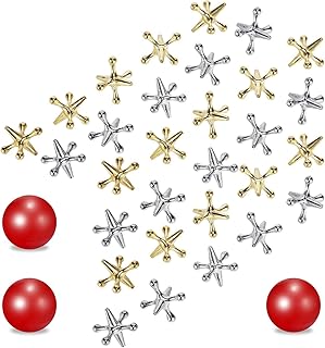 Legigo 3 Sets Retro Metal Jacks and Ball Game Toys Kit,Include 3 Pieces Red Rubber Balls and 30 Pieces Gold and Silver Metal Jacks for Kids and Adults,Classic Game of Jacks for Party Favor