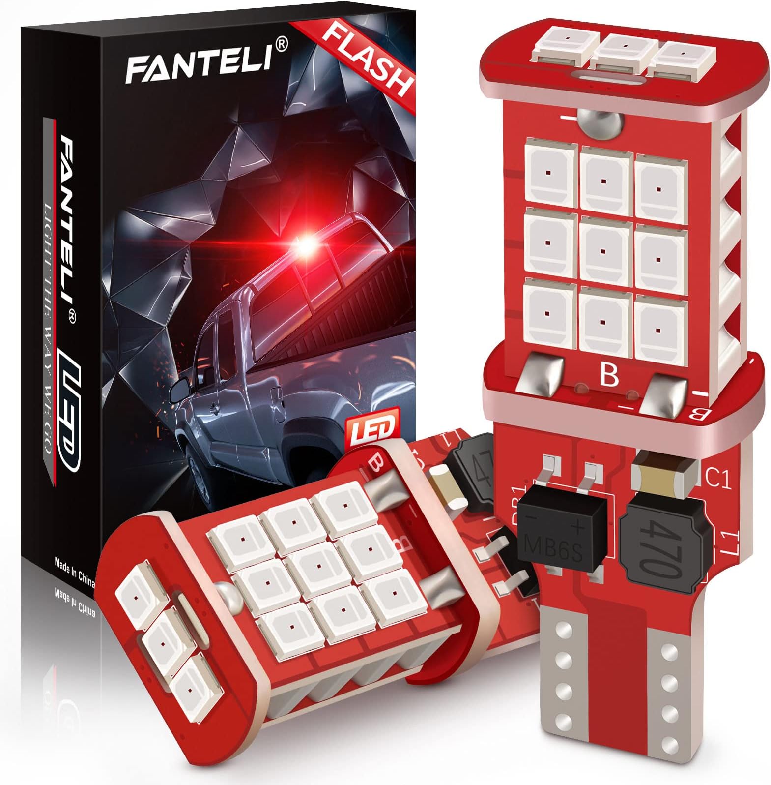 921 LED Bulb Third Brake Light, Strobe Flashing 921 bulb, Error Free Non-Polarity , T15 906 904 902 W16W 912 LED Bulb, Tail High Mounted Stop 3rd Brake Light Bulb, Brilliant Red, Pack of 2