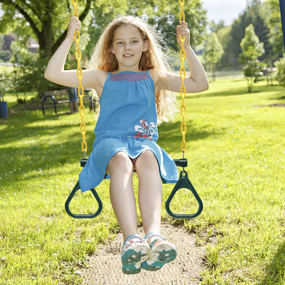 Trapez-Schaukel-Set für robuste Trapezstange mit Ringen und höhenverstellbaren Kunststoffketten Rostschutz für Outdoor-Spielplatz und Garten bis 100 kg Tragkraft