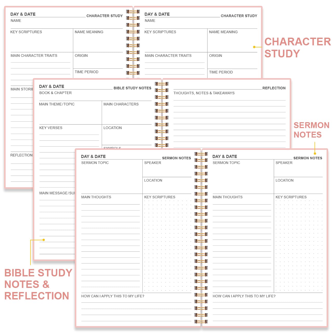 Bible Study Journal – Church Notes Notebooks – Note Taking & Journaling Kit, 5.8" x 8.5", Pink