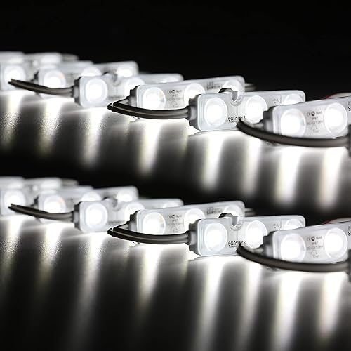 Miniatura 10 de M&T Displays 2 x 50 unids 2835 3 LED módulo 12 V DC 10000 K blanco 100LM 160 grados lente cinta adhesiva IP67 resistente al agua al aire libre signo