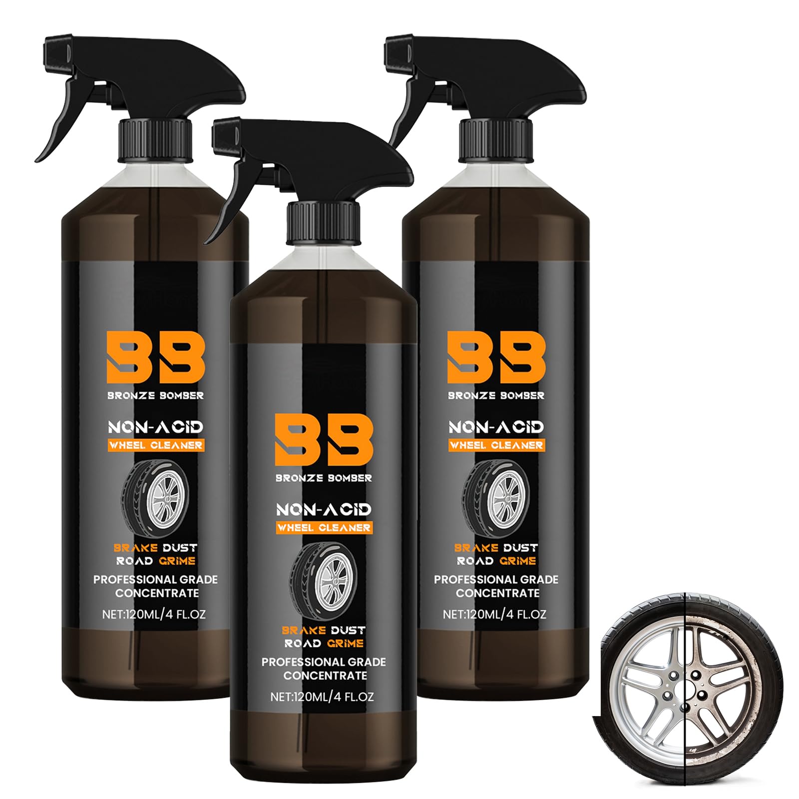 Felgenreiniger, 120ml Auto Felgenreiniger Felgenpflege für Alufelgen und Stahlfelgen Autofelgen Rostentferner Autopflege Reinigung Rostlöser Car Wheel Cleaner Spray Felgenreiniger für Auto (3pcs)
