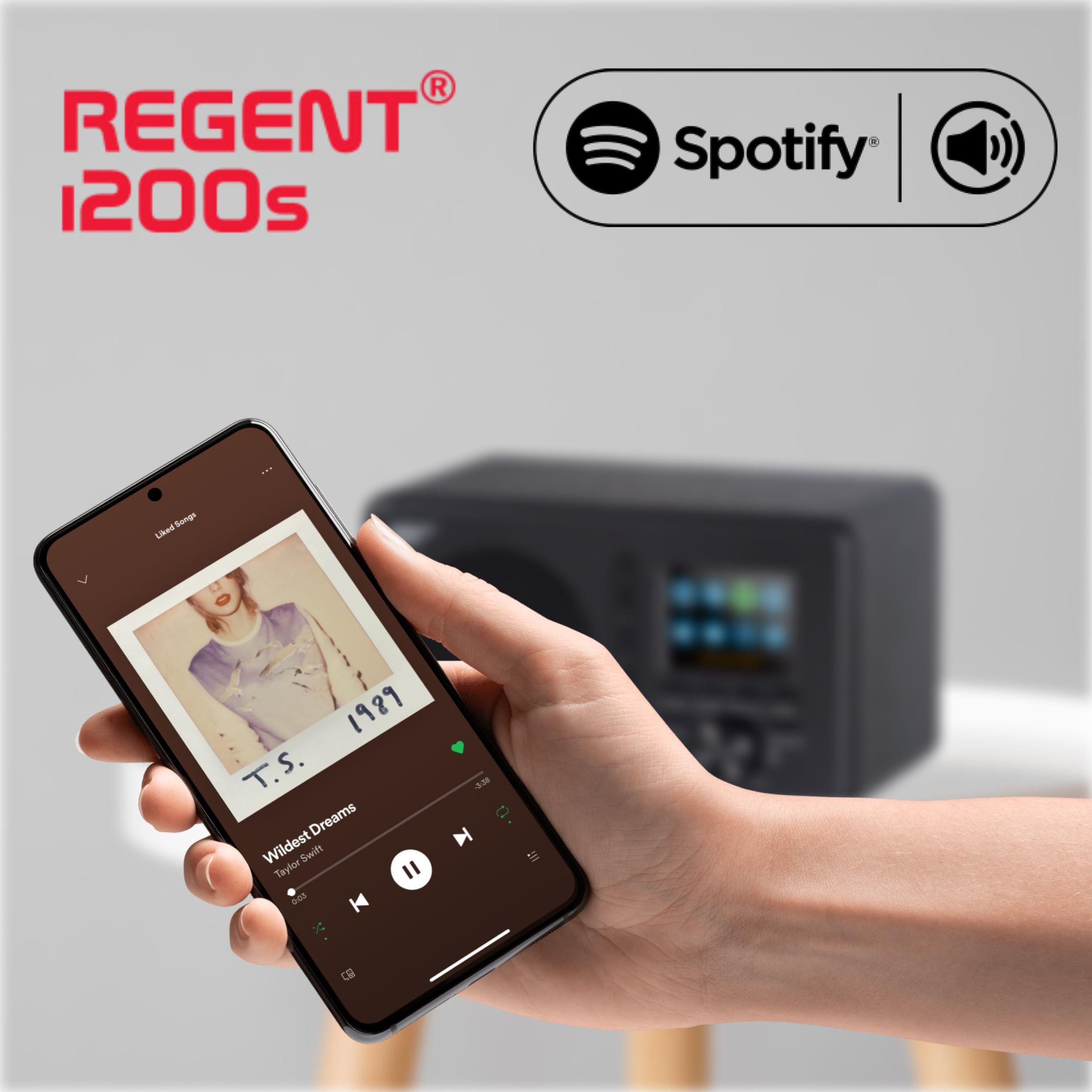 Ferguson Regent i200s Radio Internet Wi-Fi avec Bluetooth, radio FM/DAB/DAB+ FM, Spotify Connect, radio-réveil, égaliseur, écran couleur, USB, AUX-IN, mise en veille, contrôle par application