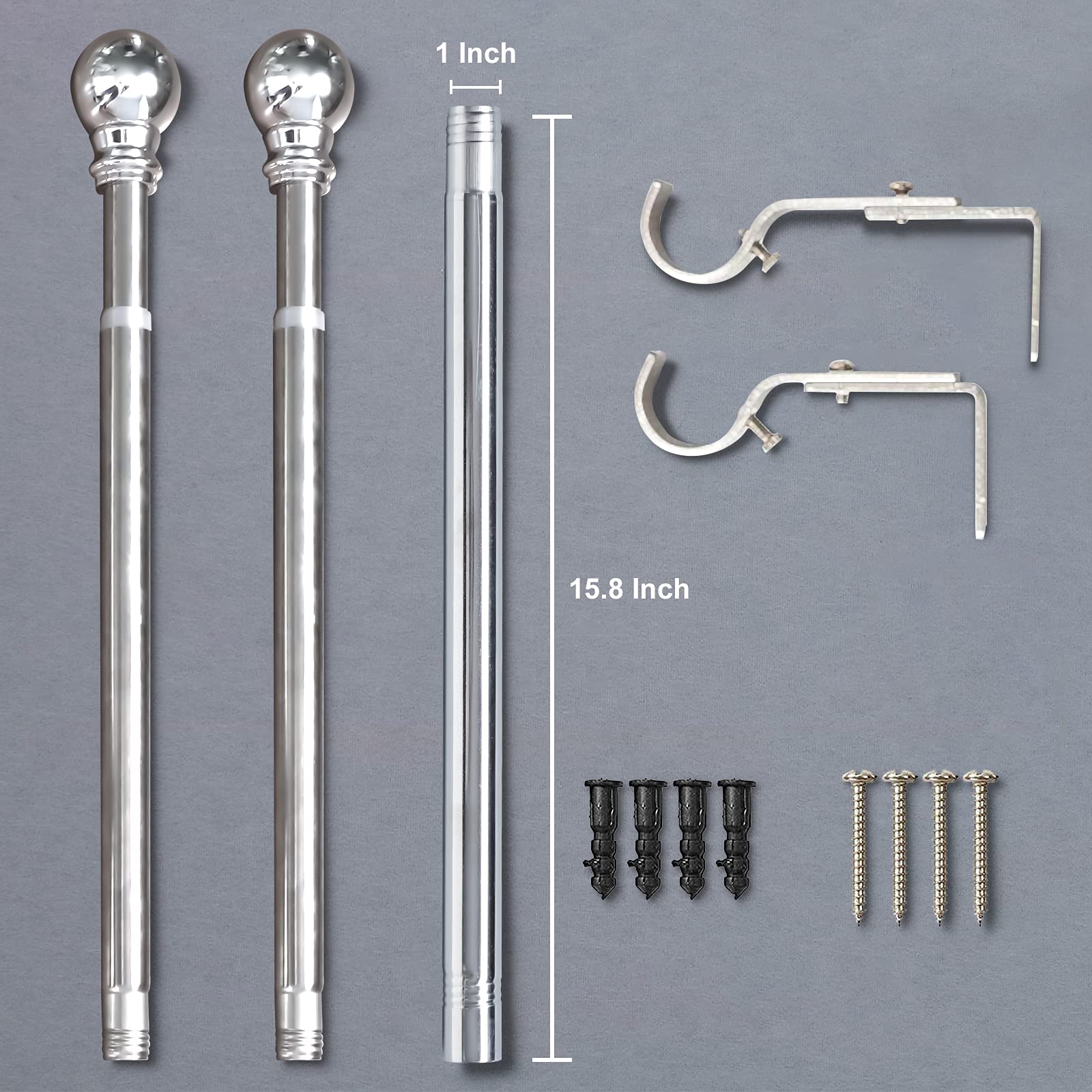 TALITARE Curtain Rod,1 Inch Adjustable Silver Curtain Rods for Windows 34" to 84",Stainless Steel Single Curtain Rod Set with Brackets for Bedroom Kitchen Window ï¼ˆSilverï¼‰