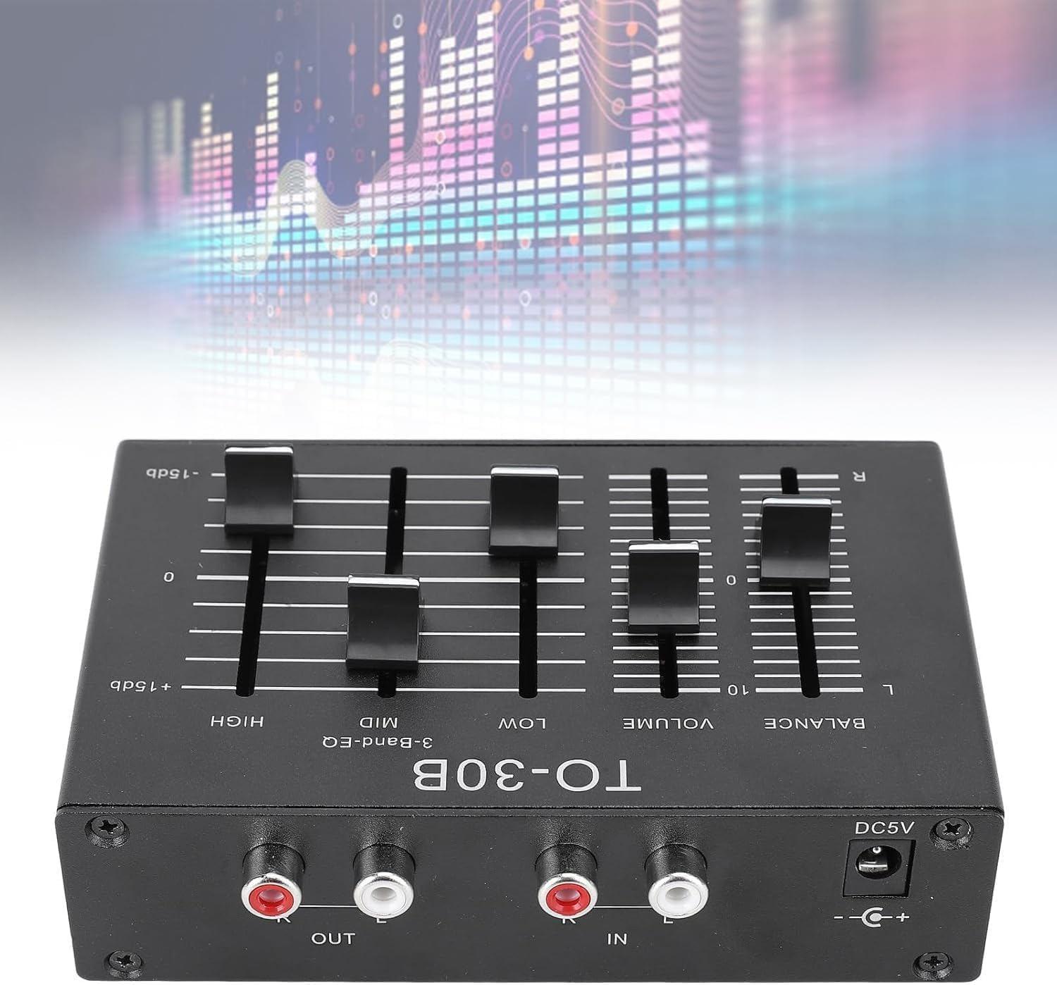 Korektor stereo, 3-pasmowy korektor, 20 Hz do 20 kHz, regulacja głośności, wysoki / średni/niski, niski poziom hałasu HiFi, do płyt dźwiękowych, gitar i basów.