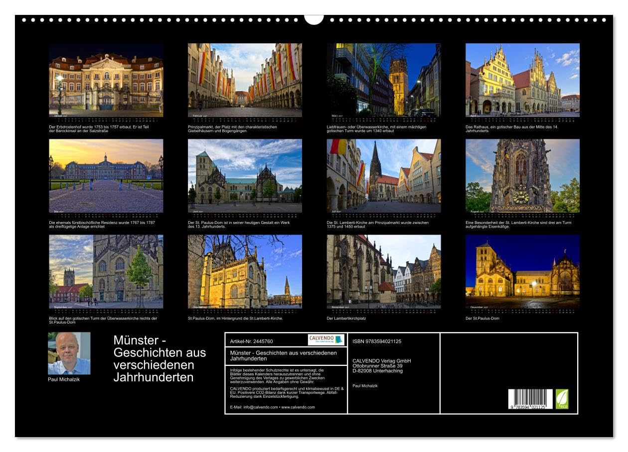 CALVENDO - Münster - Geschichten aus verschiedenen Jahrhunderten (Wandkalender 2027 DIN A2 quer), Monatskalender: Münster, ein fotografischer Rundgang durch eine Stadt mit Kirchen, Dom und verschieden