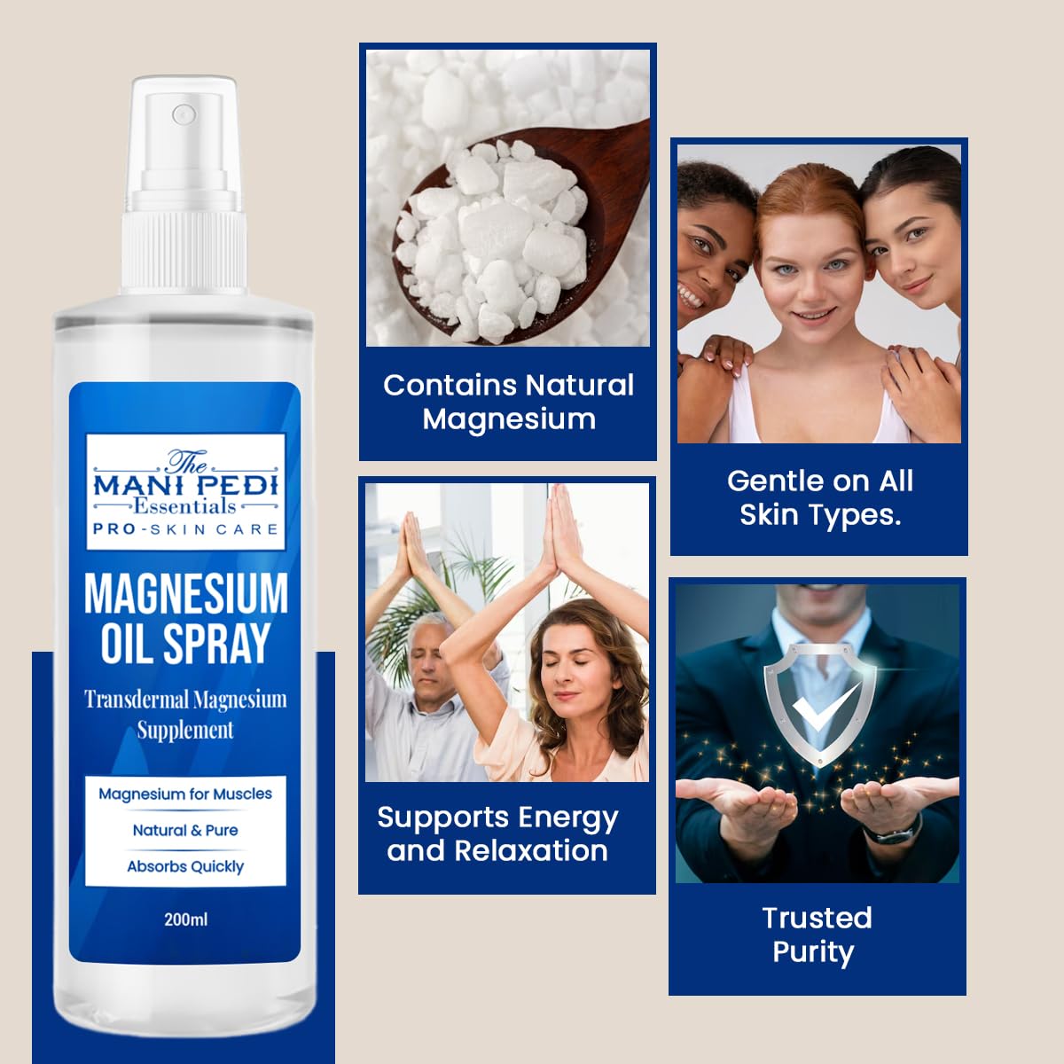 TMPE Magnesium Oil Spray. Quick Absorbing Topical Magnesium supplement. Relieves Muscles & Joints, Promotes Better Sleep -200ml Pack of 2 3