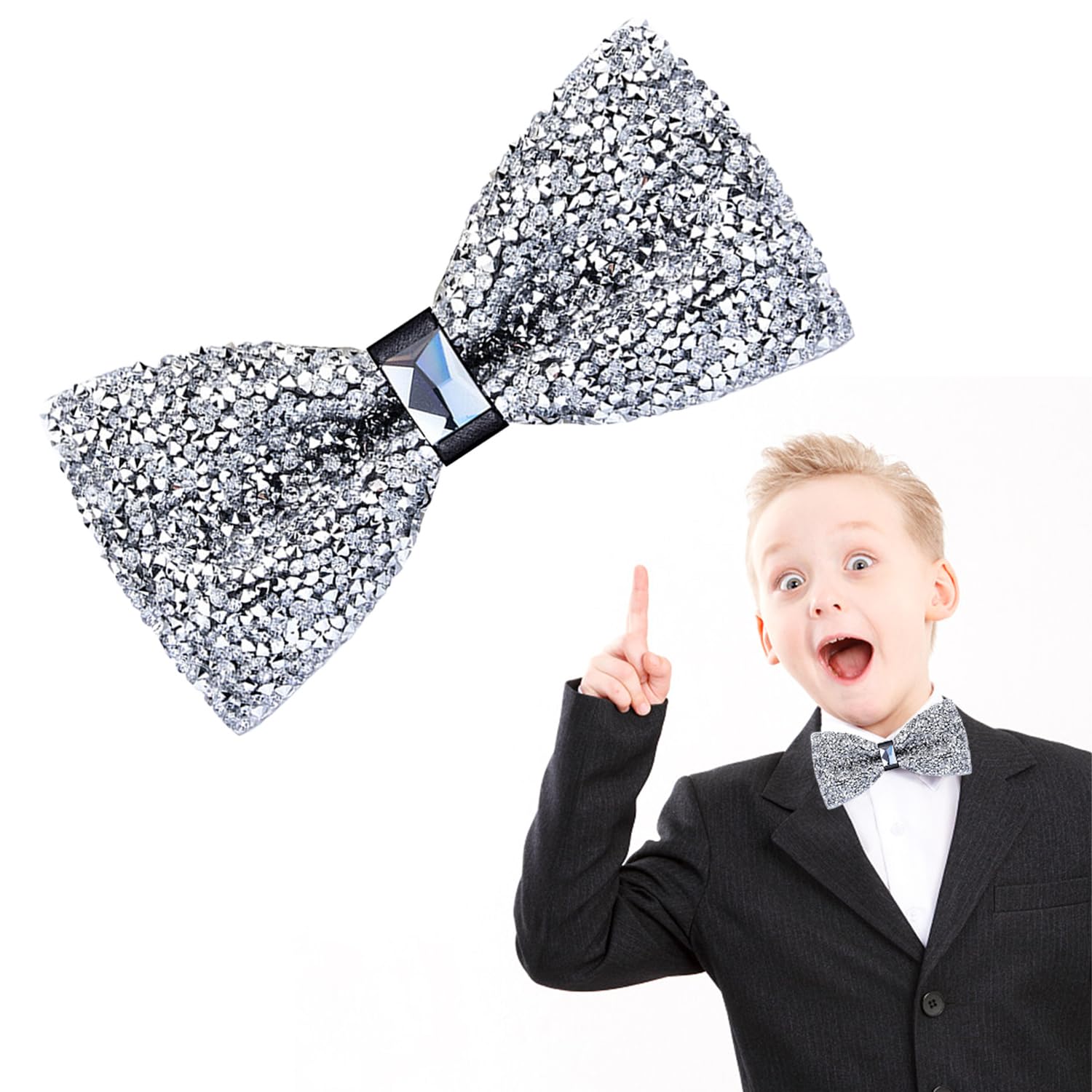 Papillon Con Strass Nero 12x6cm - Papillon Da Smoking Elegante Per Uomo, Carnevale E Serate