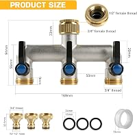 Distribuitor de apă cu 3 căi EXLECO din alamă, G3/4 cu adaptor de 1/2, cu robinet de închidere separat pentru robinet de grădină, mașină de spălat, irigare, cu robinet cu bilă 4